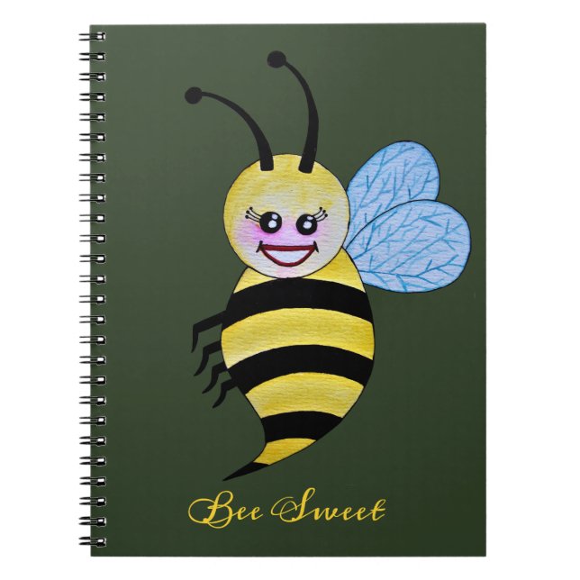 Cute Watercolor Bee With Happy Smile Notebook (Front)