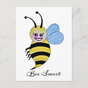 Cute Watercolor Bee With Happy Smile Postcard