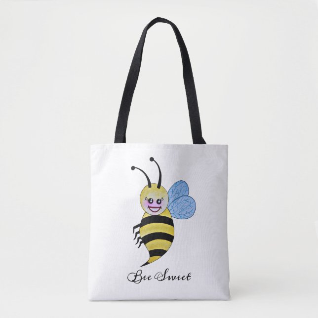 Cute Watercolor Bee With Happy Smile Tote Bag (Front)