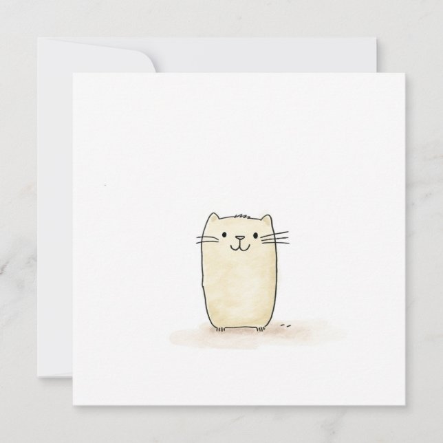 Cute Watercolor Beige Cat Holiday Card (Front)
