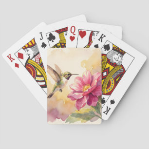 Cute watercolor bird and flower playing cards