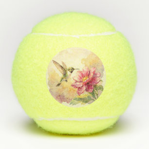 Cute watercolor bird and flower tennis balls