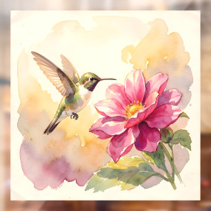 Cute watercolor bird and flower window cling