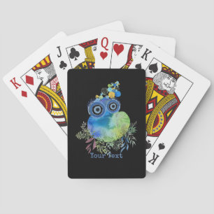 Cute Watercolor Bird Design Custom Name Playing Cards