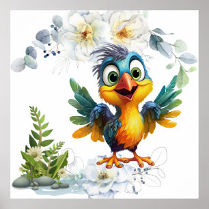 cute watercolor bird poster