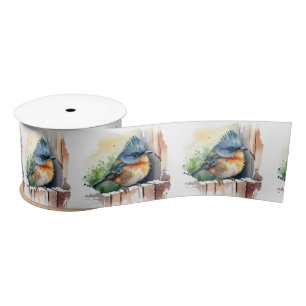 Cute Watercolor Bird Satin Ribbon