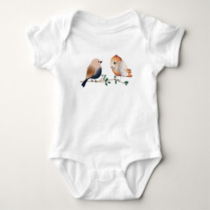 Cute Watercolor Birds  Baby Bodysuit