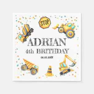 Cute Watercolor birthday Construction vehicles Napkin