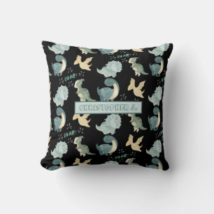 Cute Watercolor Black Dinosaur Pattern Cushion