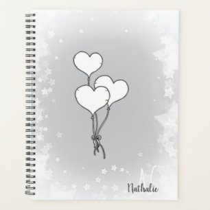 Cute Watercolor Black White Heart Planner