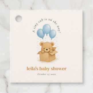 Cute Watercolor Blue Balloon Bear Baby Shower Favour Tags