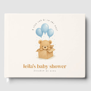 Cute Watercolor Blue Balloon Bear Baby Shower Guest Book
