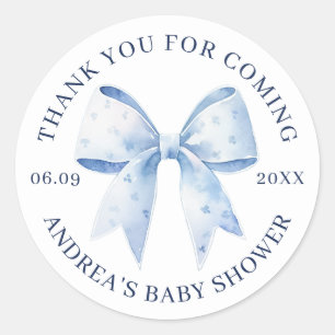 Cute Watercolor Blue Bow Baby Shower Thank You Classic Round Sticker