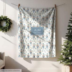 Cute watercolor blue Christmas nutcrackers custom  Fleece Blanket
