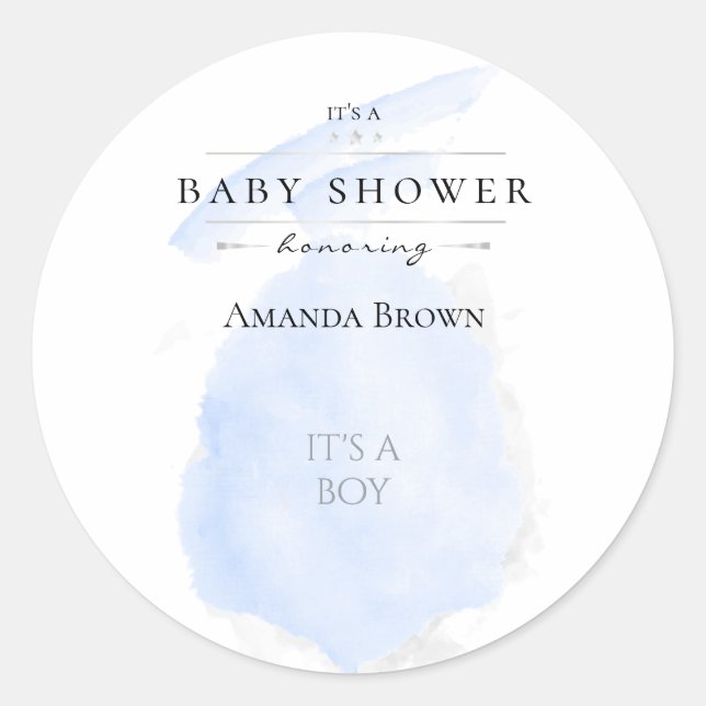 Cute Watercolor Blue Cotton Candy Baby Shower Classic Round Sticker (Front)