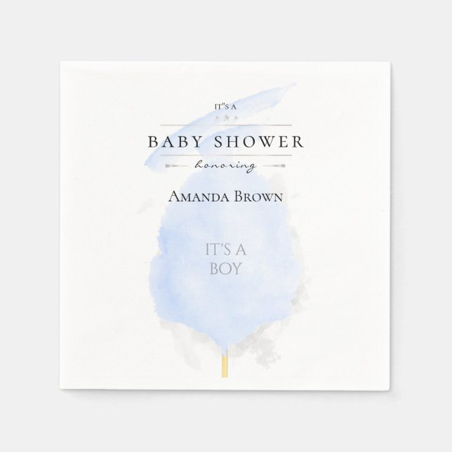 Cute Watercolor Blue Cotton Candy Baby Shower Napkin (Front)