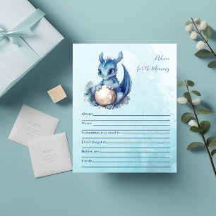 Cute Watercolor Blue Dragon Baby Shower