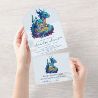Cute Watercolor Blue Dragon Baby Shower