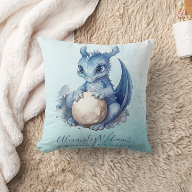 Cute Watercolor Blue Dragon Baby Shower Cushion (Blanket)