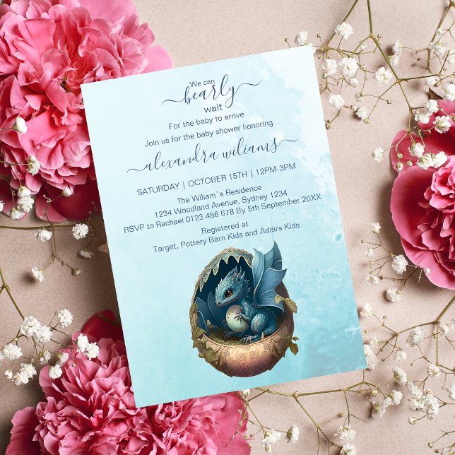 Cute Watercolor Blue Dragon Baby Shower Invitation (Creator Uploaded)