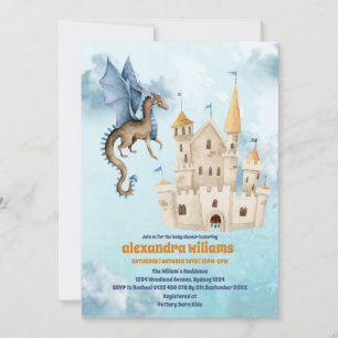 Cute Watercolor Blue Dragon Baby Shower Invitation