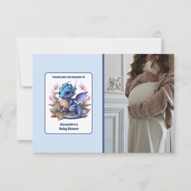 Cute Watercolor Blue Dragon Baby Shower Thank You Card (Front)