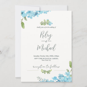 Cute Watercolor Blue Flower&Botanical  Invitation
