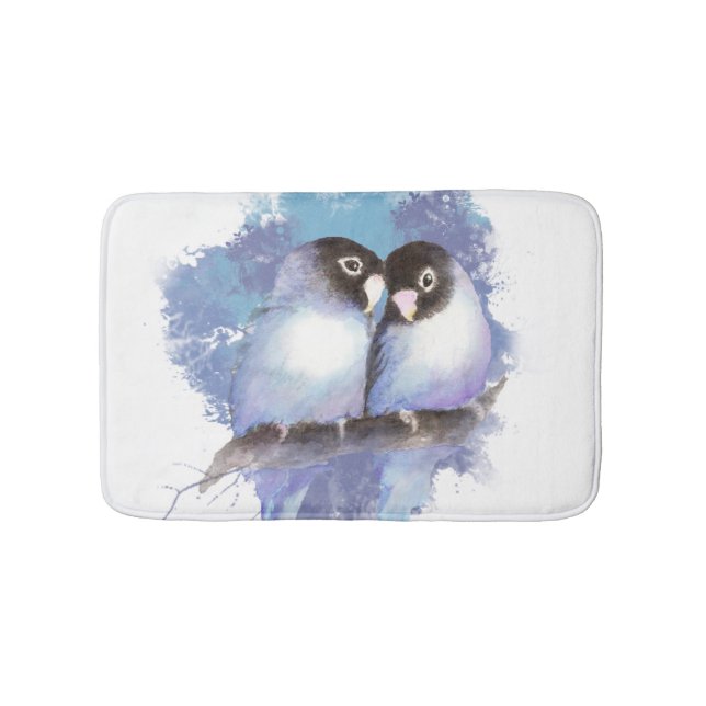 Cute Watercolor Blue Lovebird Bird Nature Art Bath Mat (Front)