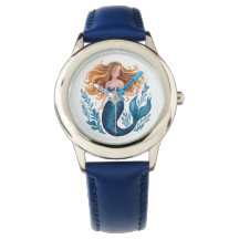 Cute Watercolor Blue Mermaid Kids Watch
