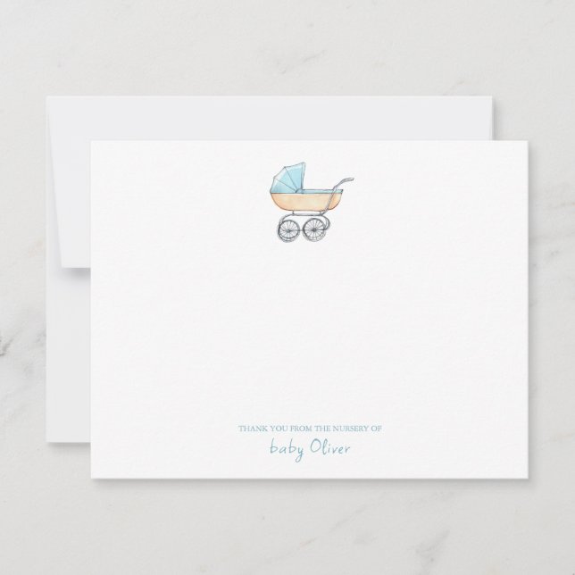 Cute Watercolor Blue Stroller Flat Thank You Card (Front)