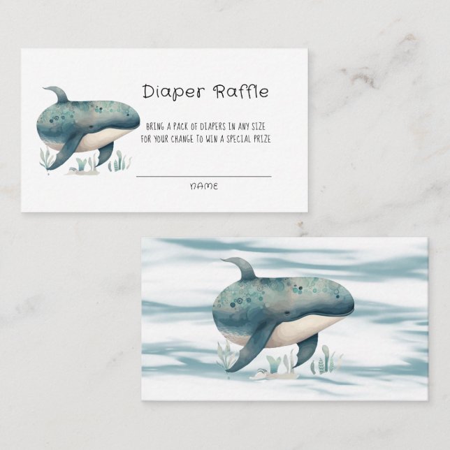 Cute Watercolor Blue Whale Diaper Raffle Business Card (Front/Back)