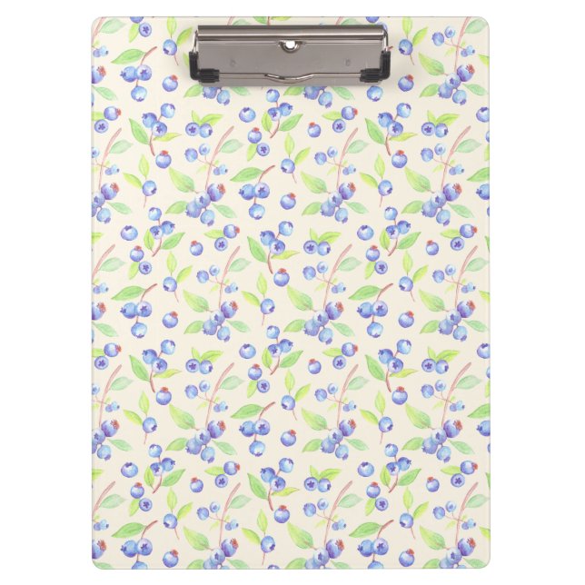 Cute Watercolor Blueberry Botanical Pattern Clipboard (Front)