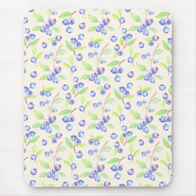 Cute Watercolor Blueberry Botanical Pattern Mouse Mat (Front)