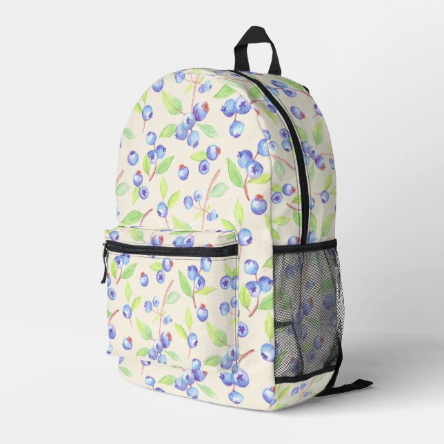 Cute Watercolor Blueberry Botanical Pattern Printed Backpack (Back Corner Right)