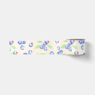Cute Watercolor Blueberry Botanical Pattern Satin Ribbon