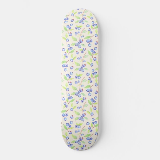 Cute Watercolor Blueberry Botanical Pattern Skateboard (Front)