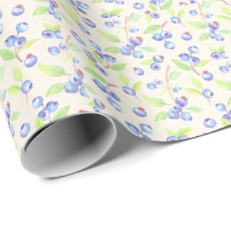 Cute Watercolor Blueberry Botanical Pattern Wrapping Paper