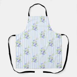Cute Watercolor Blueberry Botanical Strips Pattern Apron