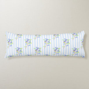 Cute Watercolor Blueberry Botanical Strips Pattern Body Cushion