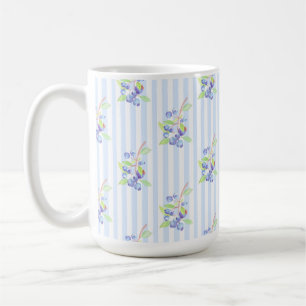Cute Watercolor Blueberry Botanical Strips Pattern Coffee Mug