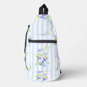 Cute Watercolor Blueberry Botanical Strips Pattern Sling Bag