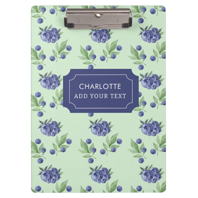 Cute Watercolor Blueberry fruit Pattern mint green Clipboard (Front)