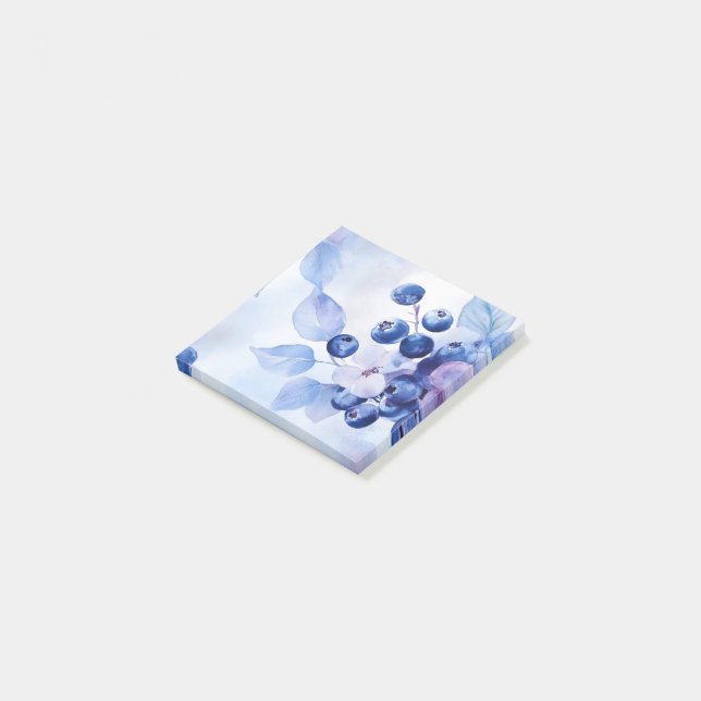 Cute Watercolor Blueberry Pattern Post-it Notes (Angled)