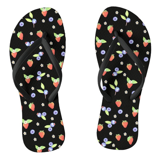 Cute Watercolor blueberry strawberry Pattern Flip Flops (Footbed)