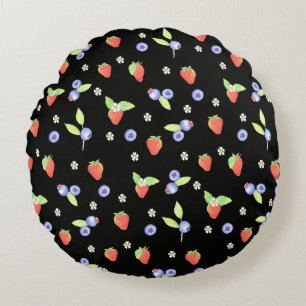 Cute Watercolor blueberry strawberry Pattern Round Cushion