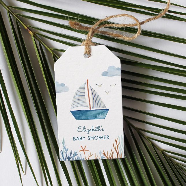 Cute Watercolor Boat Nautical Baby Shower  Gift Tags (Creator Uploaded)