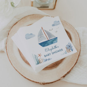 Cute Watercolor Boat Nautical Baby Shower  Napkin
