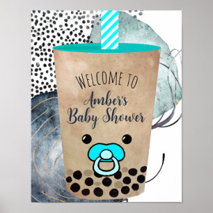 Cute Watercolor Boba Tea Baby Shower Welcome Sign