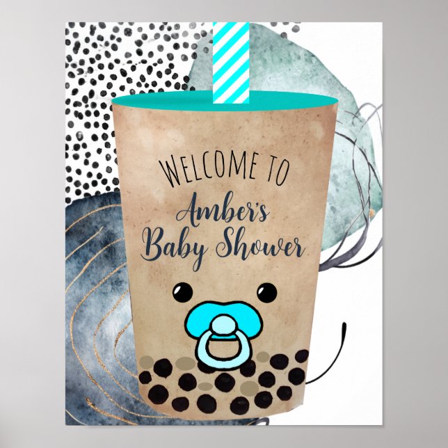 Cute Watercolor Boba Tea Baby Shower Welcome Sign (Front)