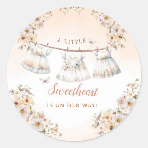 Cute Watercolor Boho Clothes Girl Baby Shower Classic Round Sticker